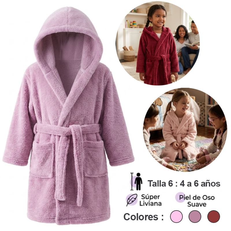 Bata Polar para Niña 4 a 6 años con Capucha y Bolsillos